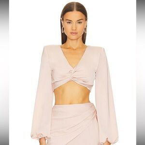 Michael Costello x Revolve Julieta Top in Elegant Blush LS Crop Top Size XXS NWT